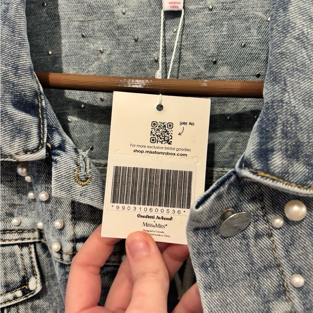 Personalized White-Script Denim Jacket with Pearl… - image 3